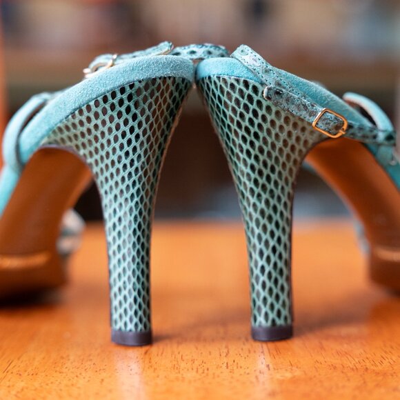 Dolce & Gabbana Turquoise Snake Strappy Heels – Italian Luxury, Size 38.5 - Picture 10 of 14